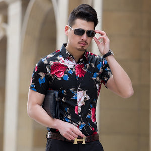 Fit Short Sleeve Floral Shirt Mens Clothing