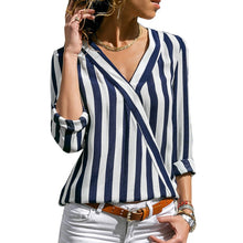 Load image into Gallery viewer, Women Striped Blouse Long Sleeve Blouse Shirt