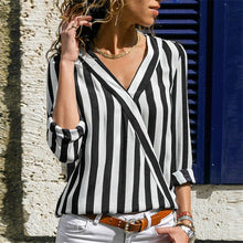 Load image into Gallery viewer, Women Striped Blouse Long Sleeve Blouse Shirt