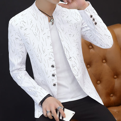 HO 2019 Men 's casual collar print suit