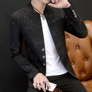 HO 2019 Men 's casual collar print suit